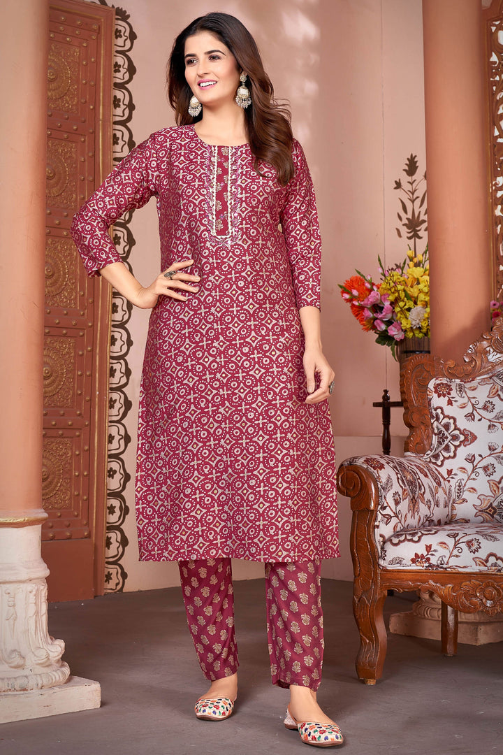 Komal Vora Maroon Color Enthralling Kurti With Bottom In Art Silk Fabric | Buy Online India