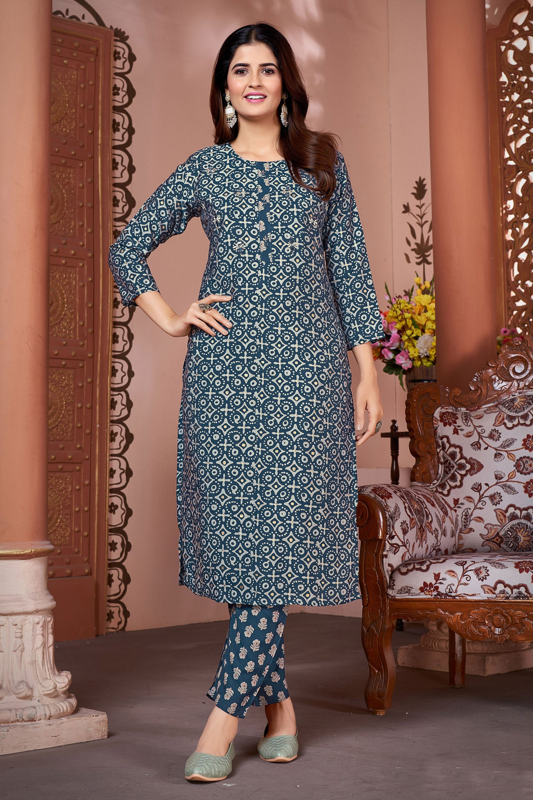 Komal Vora Attractive Art Silk Fabric Teal Color Kurti With Bottom | Buy Online India
