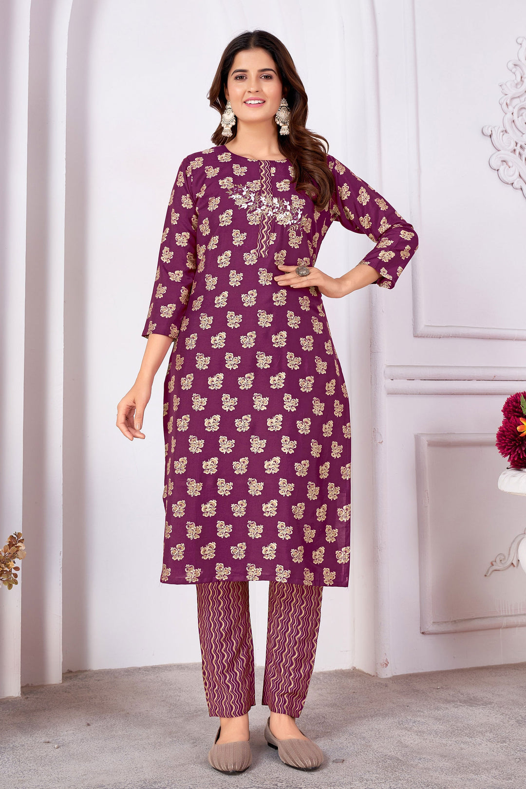 Komal Vora Art Silk Wine Color Ingenious Readymade Kurti With Bottom | Buy Online India