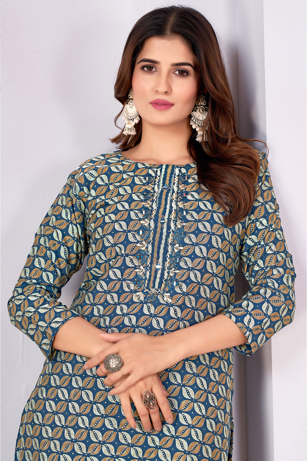 Komal Vora Beguiling Teal Color Art Silk Readymade Kurti With Bottom | Buy Online India
