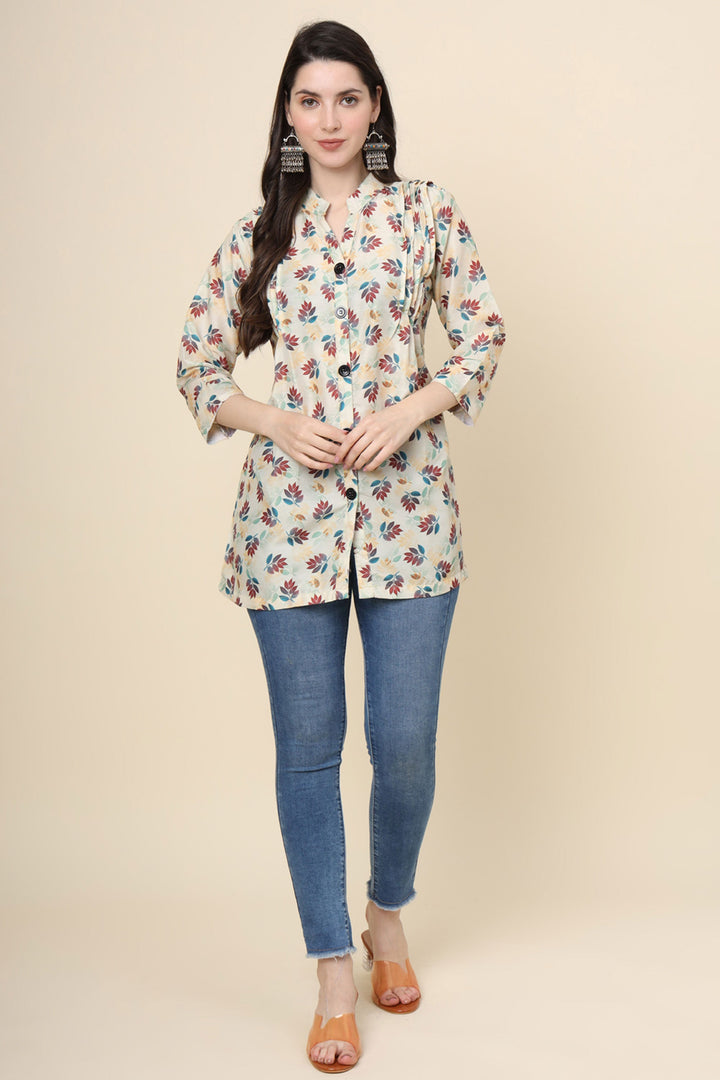 Fabulous Readymade Beige Color Short Cotton Kurti | Buy Online India