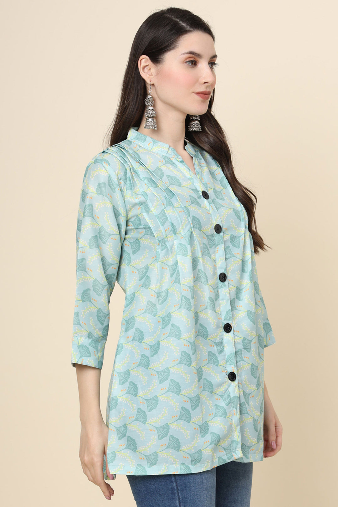 Readymade Captivating Sea Green Color Short Cotton Kurti | Buy Online India