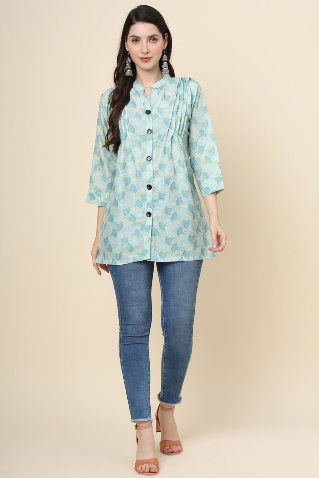 Readymade Captivating Sea Green Color Short Cotton Kurti | Buy Online India