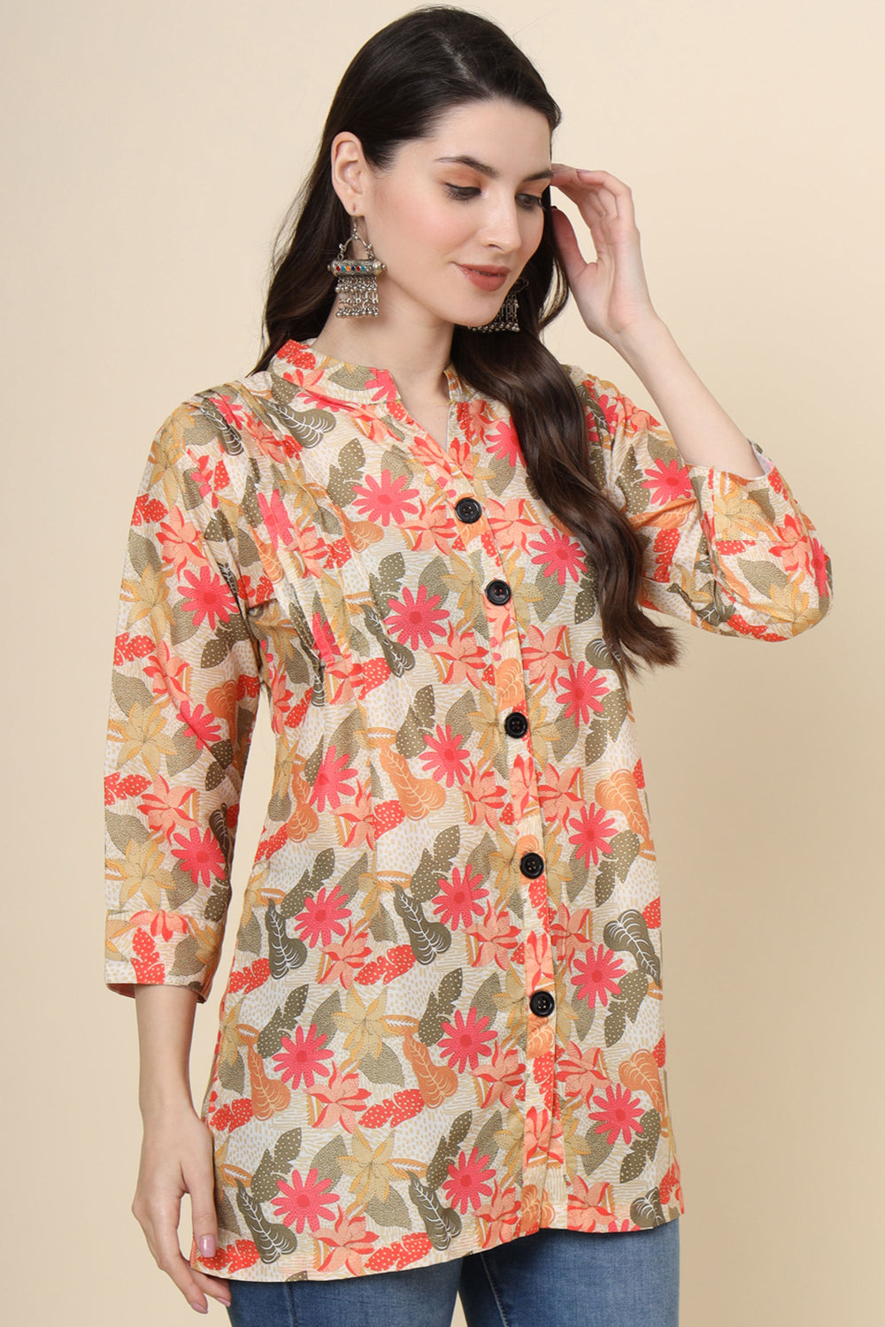 Cream Color Readymade Glamorous Look Short Cotton Kurti | Buy Online India