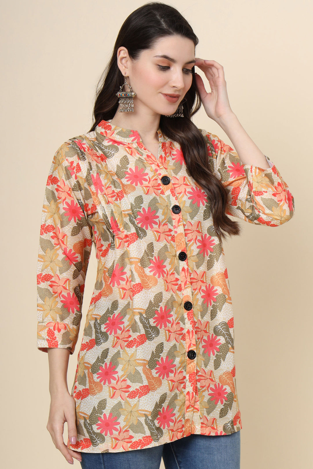 Cream Color Readymade Glamorous Look Short Cotton Kurti | Buy Online India