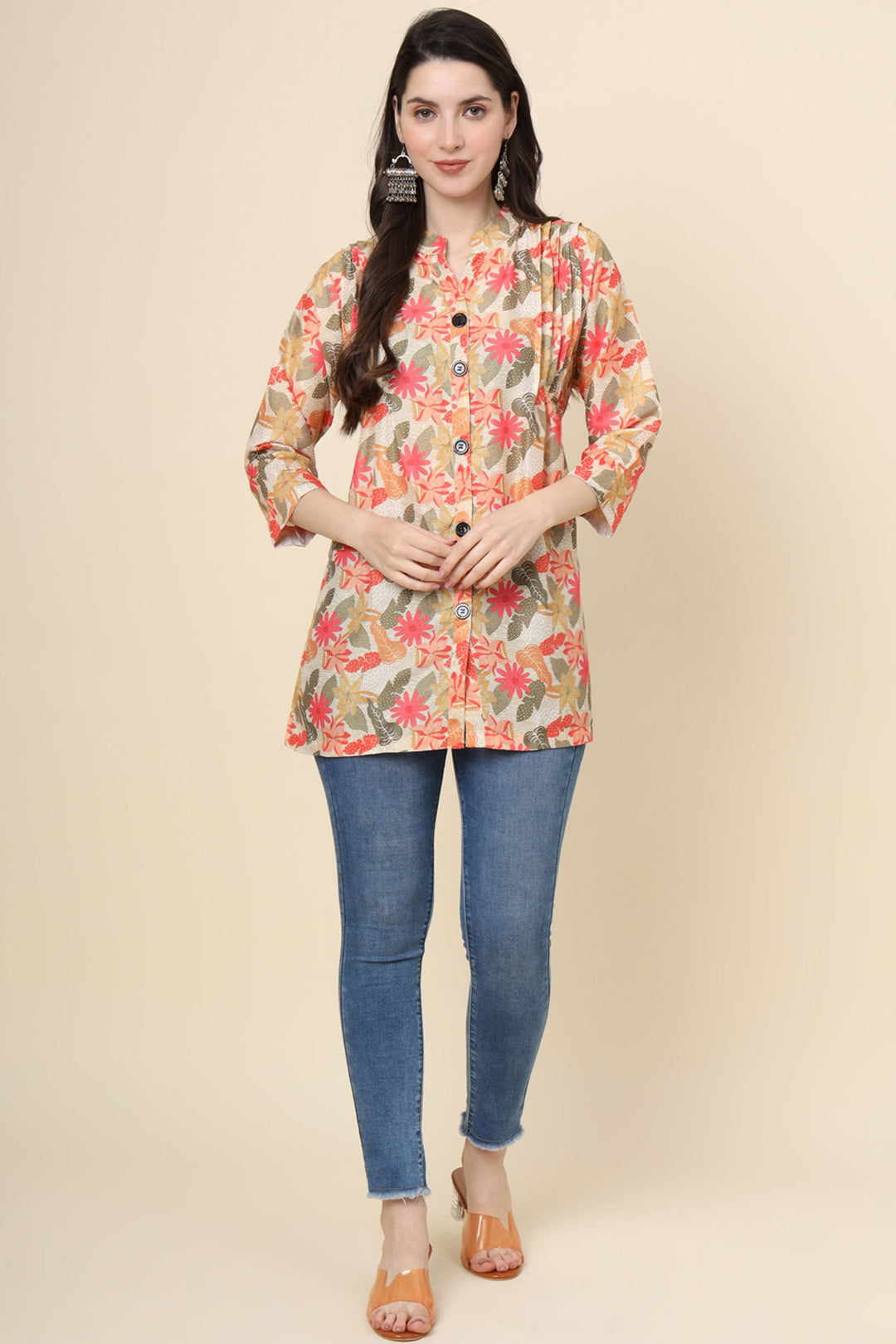 Cream Color Readymade Glamorous Look Short Cotton Kurti | Buy Online India