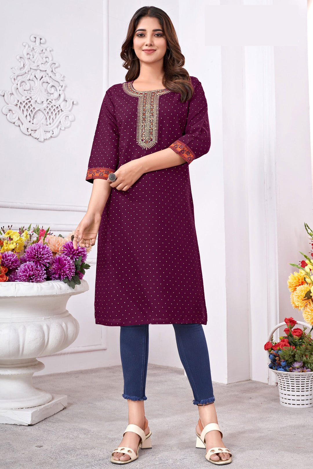 Appealing Wine Color Rayon Fabric Readymade Casual Kurti | Buy Online India