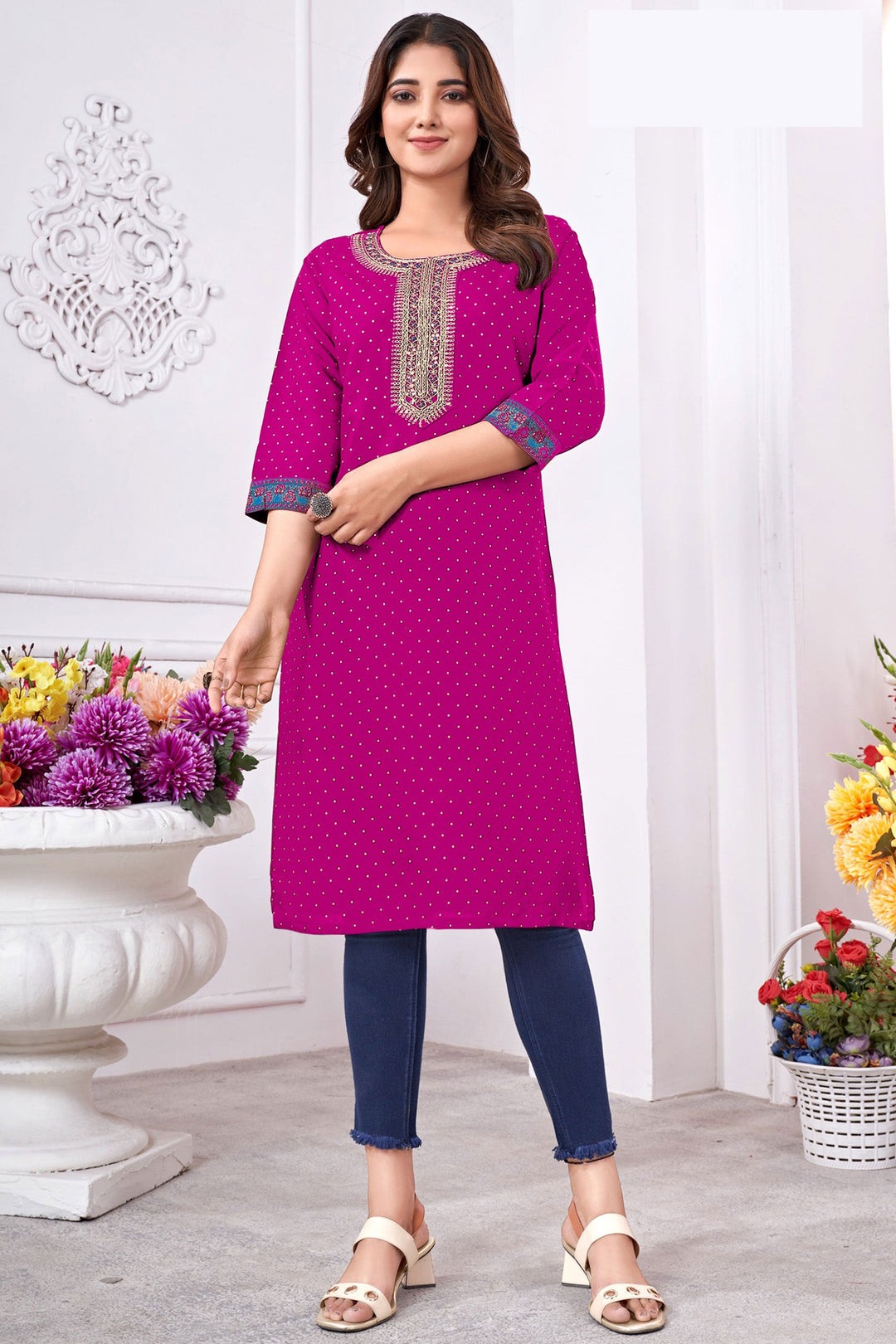 Ingenious Rayon Fabric Pink Color Readymade Casual Kurti | Buy Online India