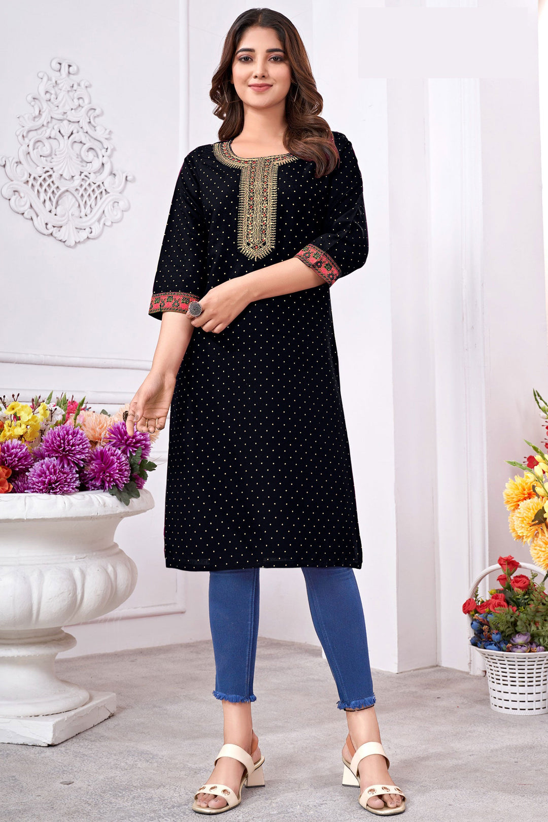 Tempting Rayon Fabric Black Color Readymade Casual Kurti | Buy Online India