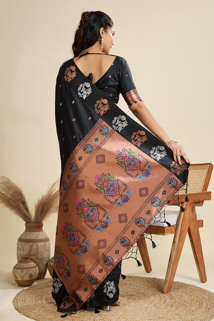 Black Color Banarasi Silk Fabric Incredible Sarees | Buy Online India