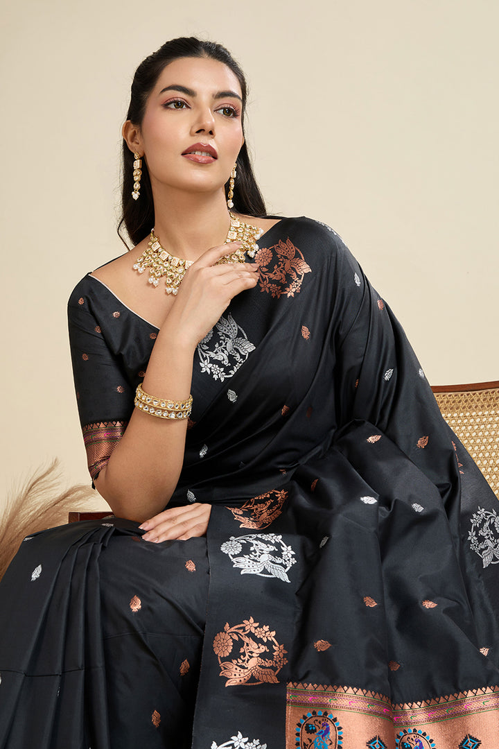 Black Color Banarasi Silk Fabric Incredible Sarees | Buy Online India