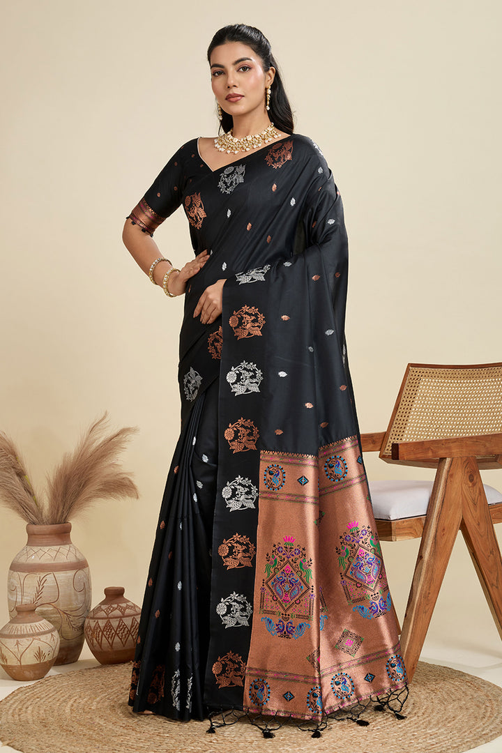 Black Color Banarasi Silk Fabric Incredible Sarees | Buy Online India