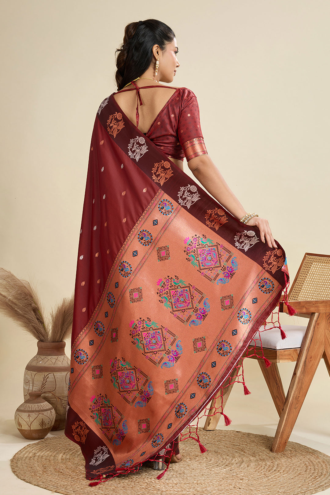 Banarasi Silk Fabric Maroon Color Magnificent Sarees | Buy Online India