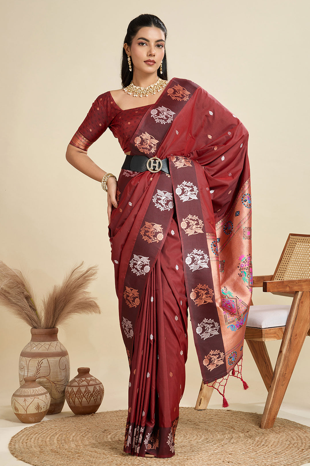 Banarasi Silk Fabric Maroon Color Magnificent Sarees | Buy Online India