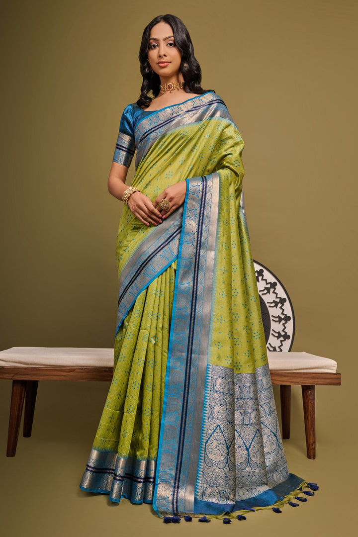 Raw Silk Green Color Meenakari Zari Weaving Work Saree | Buy Online India