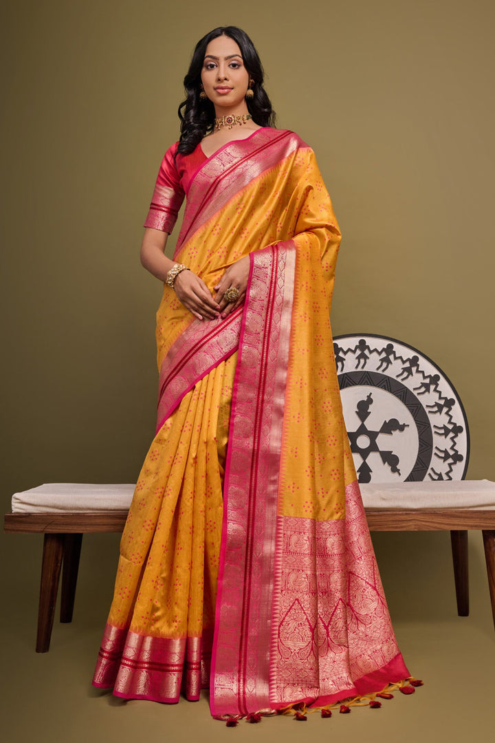 Mustard Color Raw Silk Fancy Meenakari Zari Weaving Work Saree | Buy Online India
