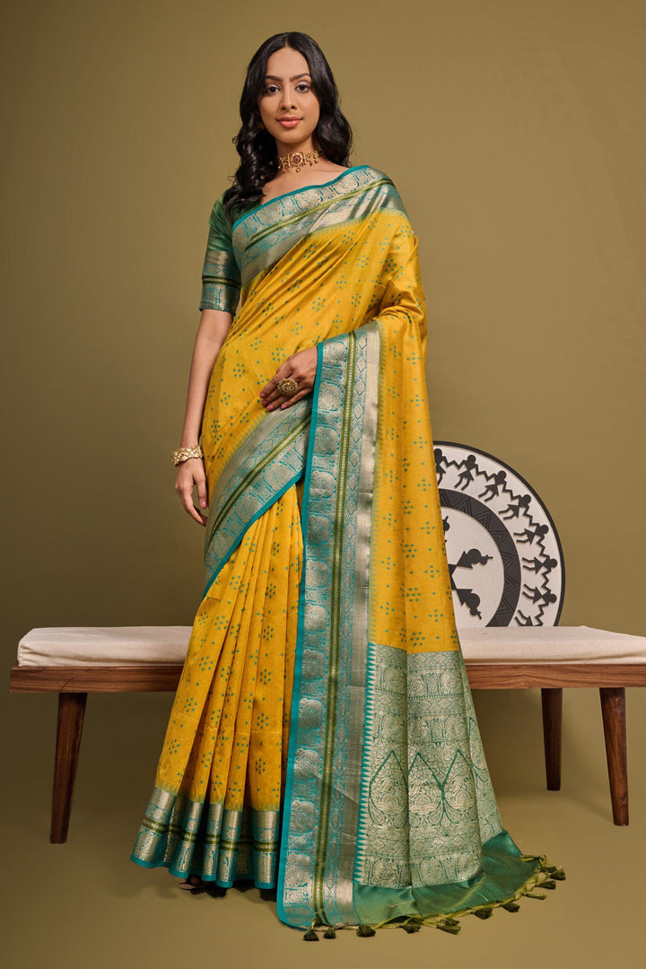 Delightful Yellow Color Meenakari Zari Weaving Work Raw Silk Function Wear Saree | Buy Online India