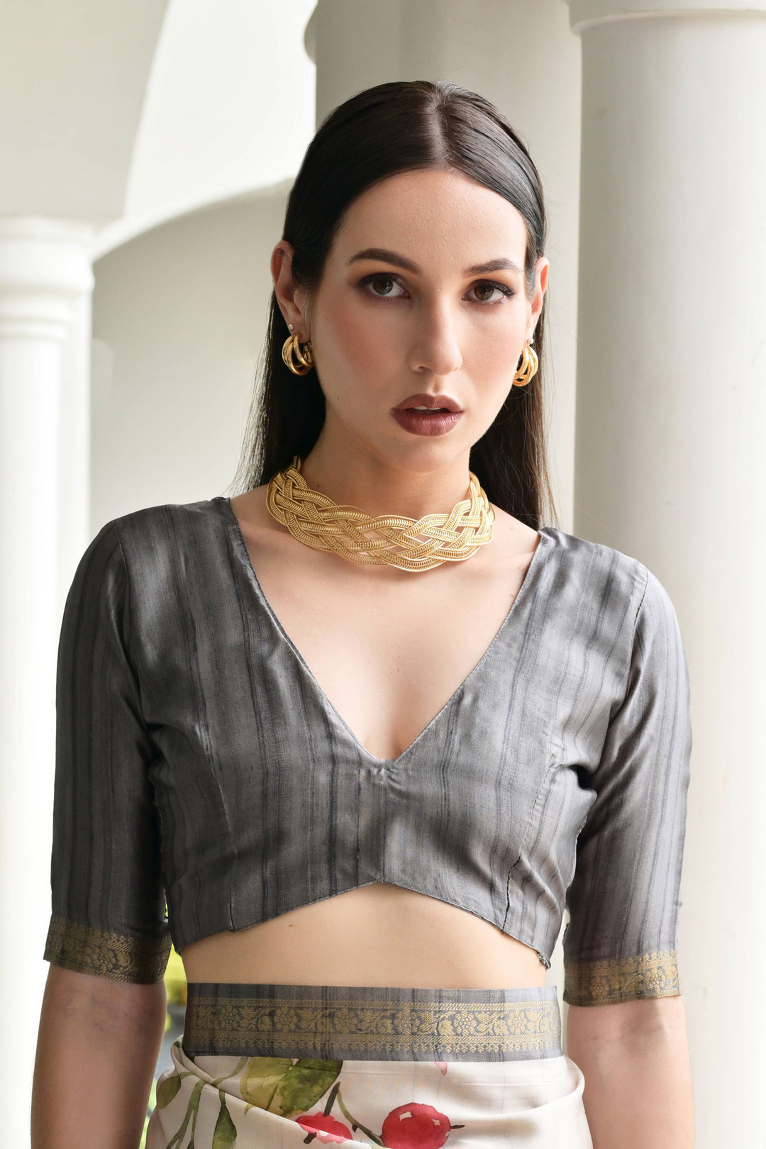 Satin Silk Fabric Grey Color Beautiful Floral Printed Saree | Buy Online India
