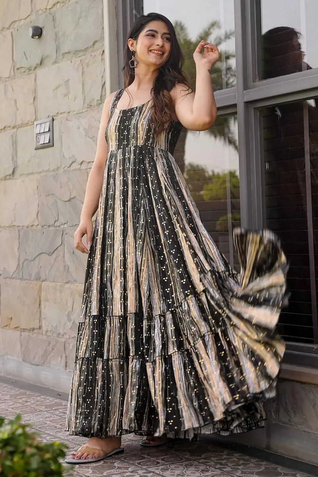 Outstanding Black Color Printed Anarkali Gown | Buy Online India