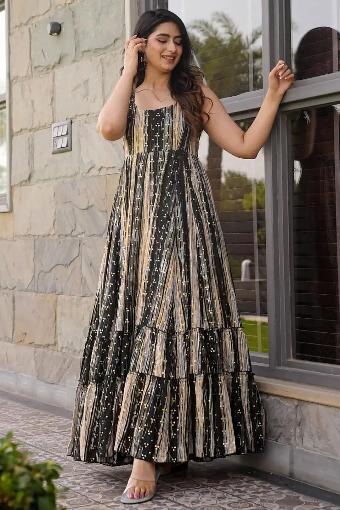 Outstanding Black Color Printed Anarkali Gown | Buy Online India