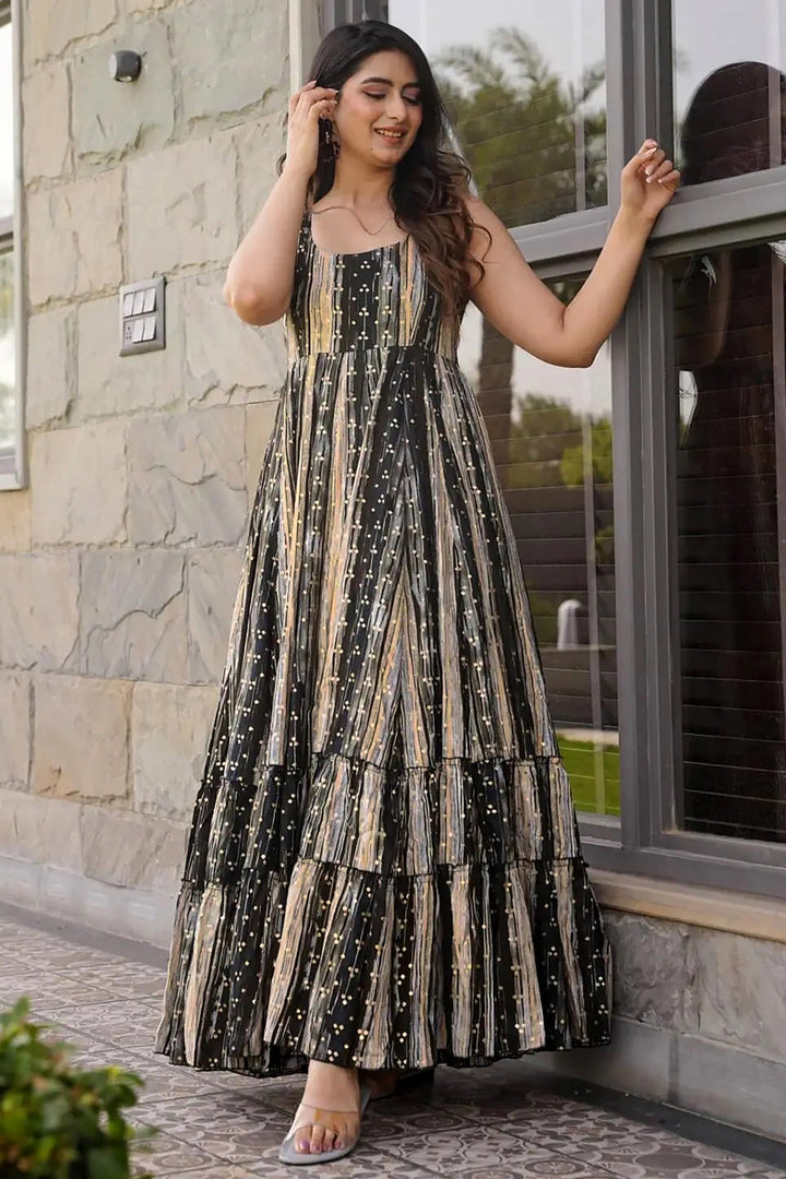 Outstanding Black Color Printed Anarkali Gown | Buy Online India