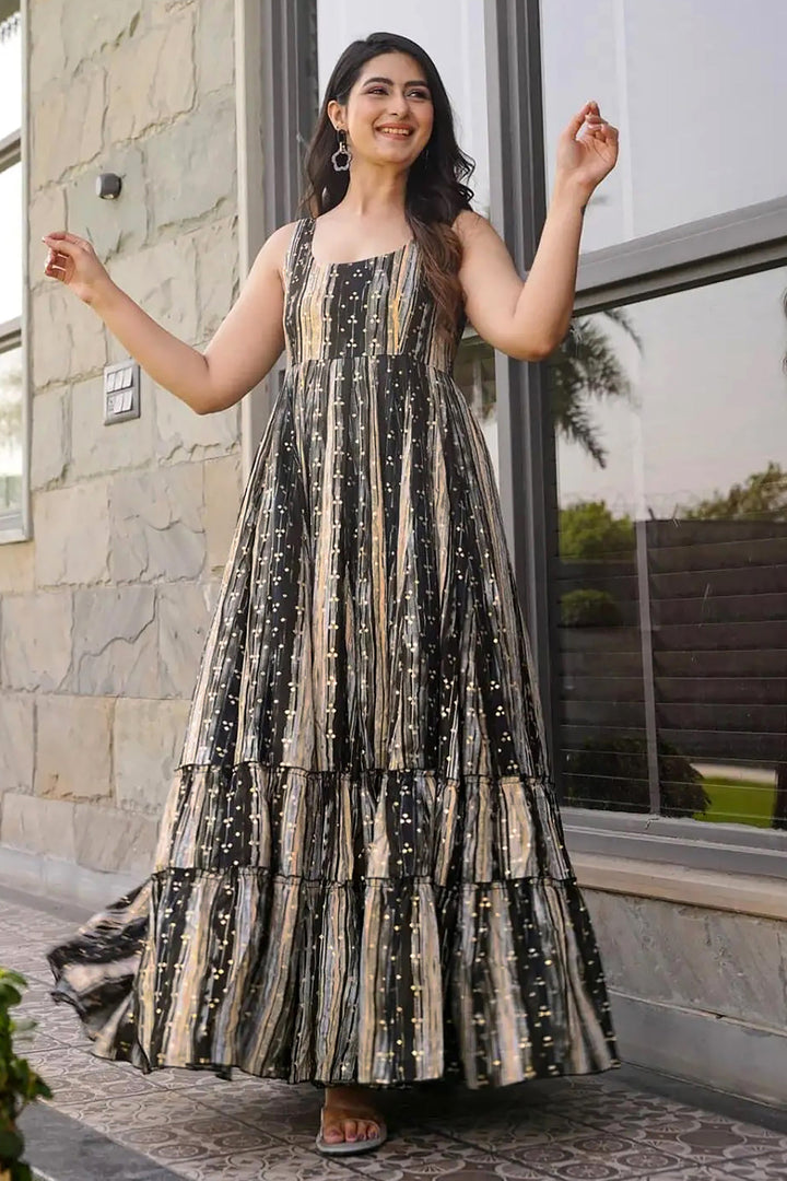 Outstanding Black Color Printed Anarkali Gown | Buy Online India