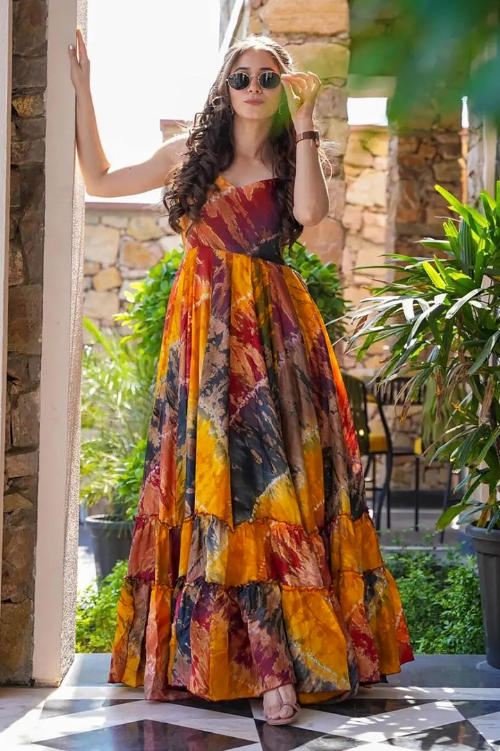 Innovative Multi Color Printed Gown | Buy Online India