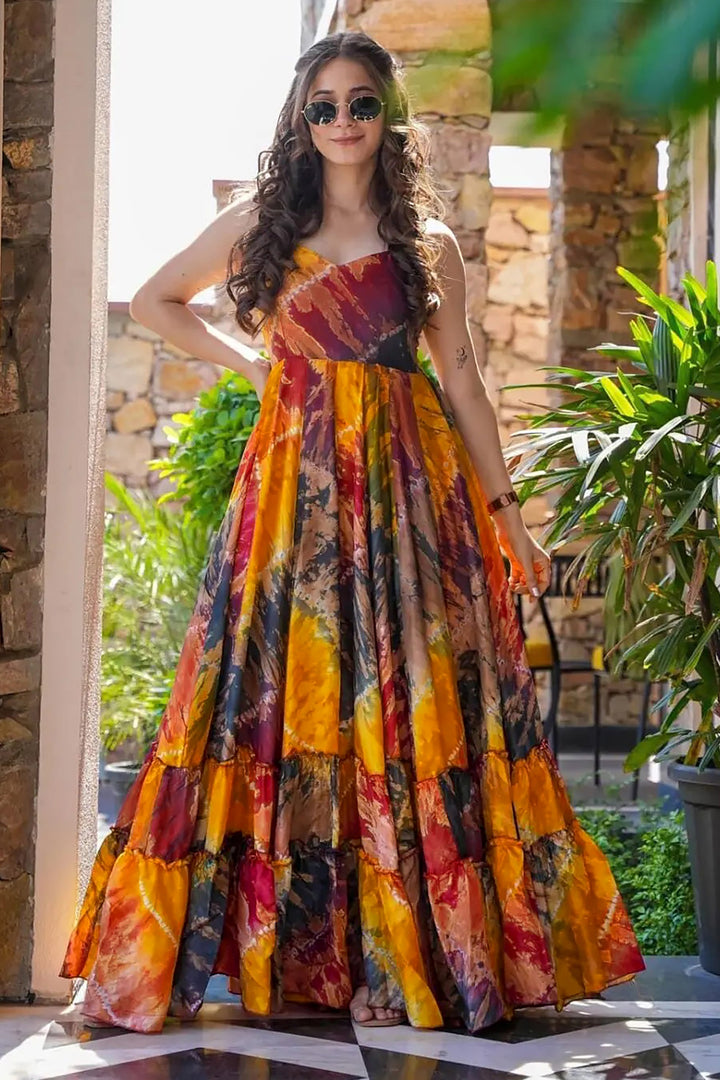 Innovative Multi Color Printed Gown | Buy Online India