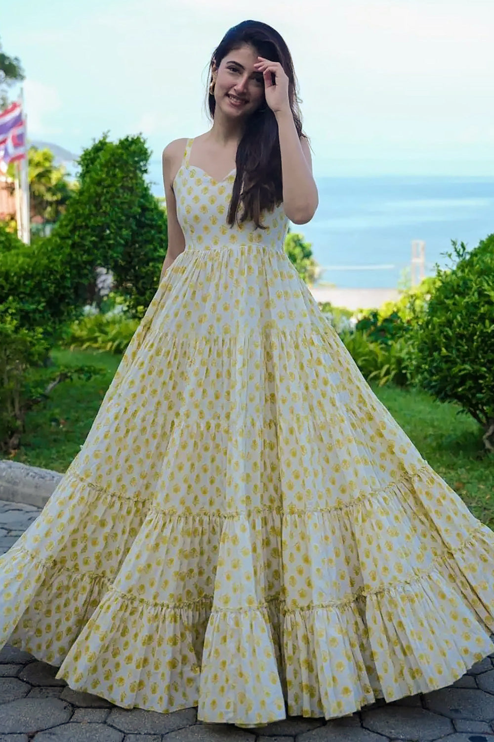 Glimmering Beige Color Printed Anarkali Gown | Buy Online India