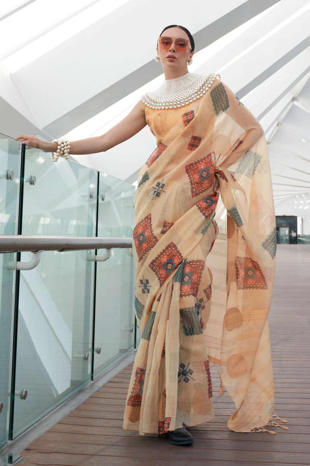 Incredible Printed Work On Art Silk Fabric Cream Color Saree | Buy Online India