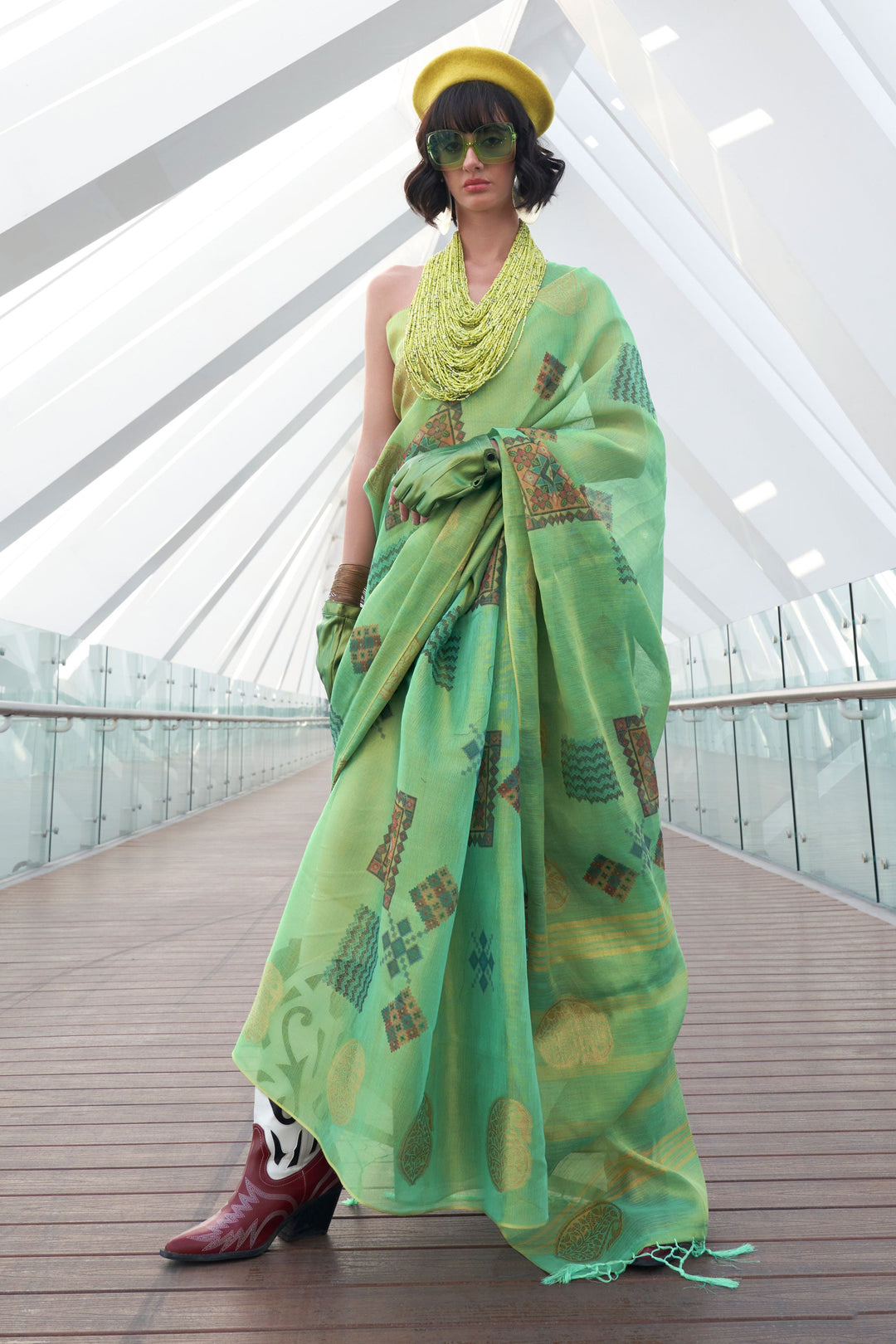 Tempting Art Silk Fabric Sea Green Color Saree With Printed Work | Buy Online India