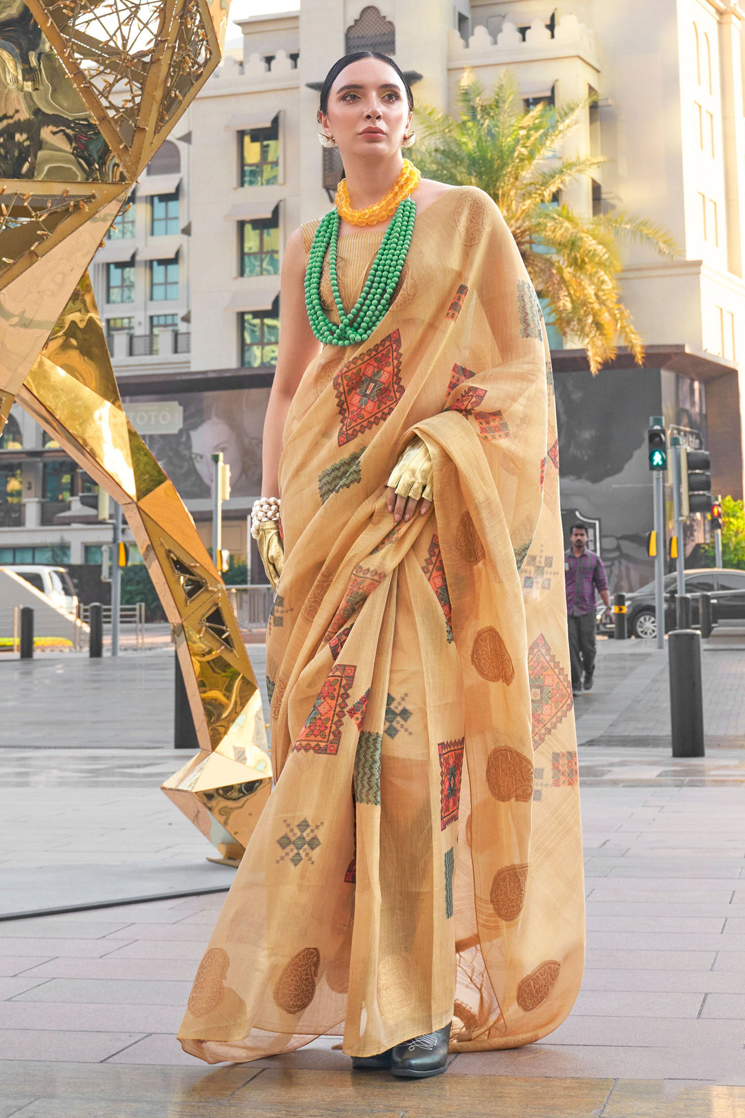 Art Silk Fabric Cream Color Delicate Saree With Printed Work | Buy Online India