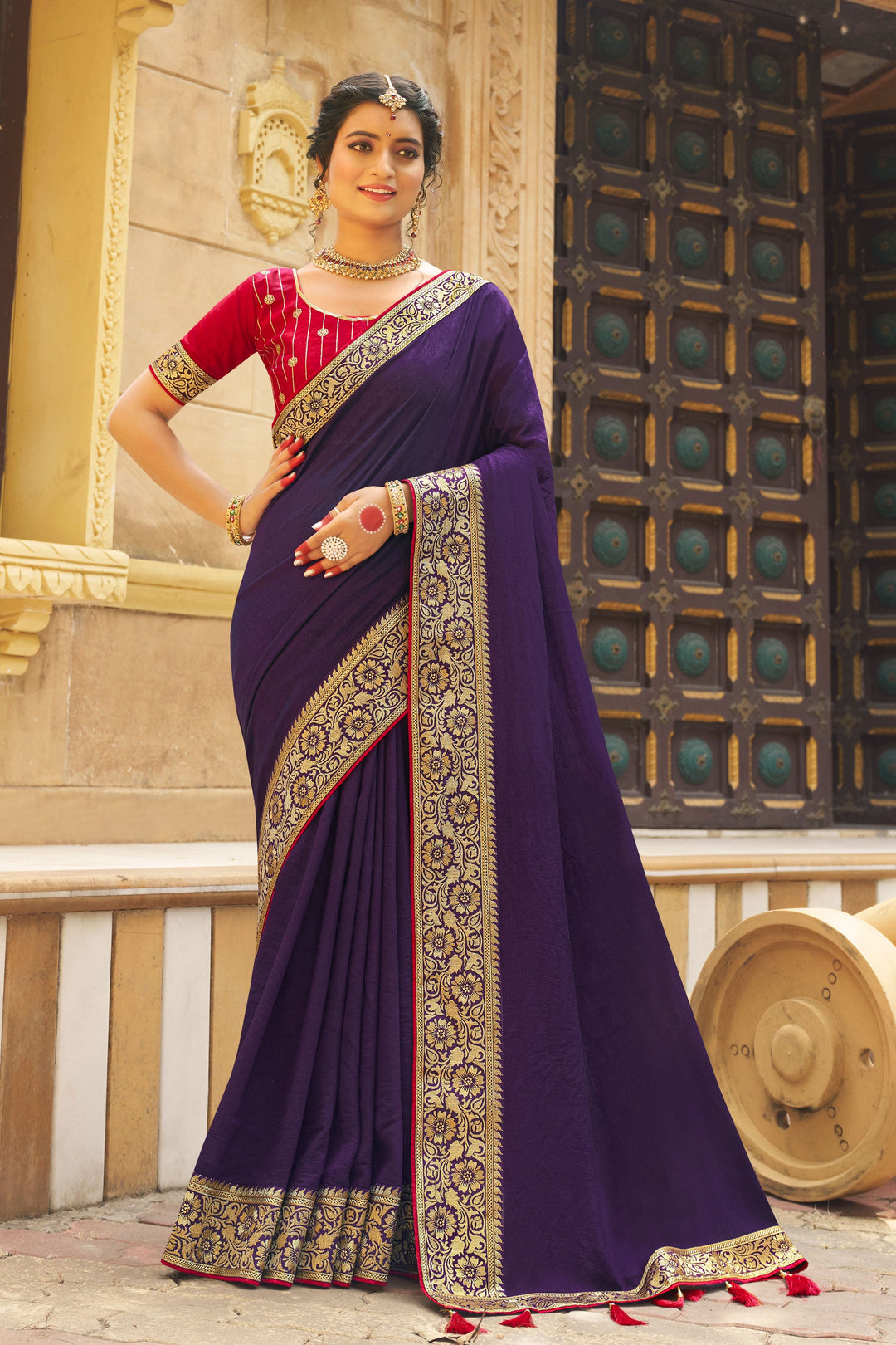 Excellent Banglori Silk Fabric Purple Color Saree With Border Work | Buy Online India