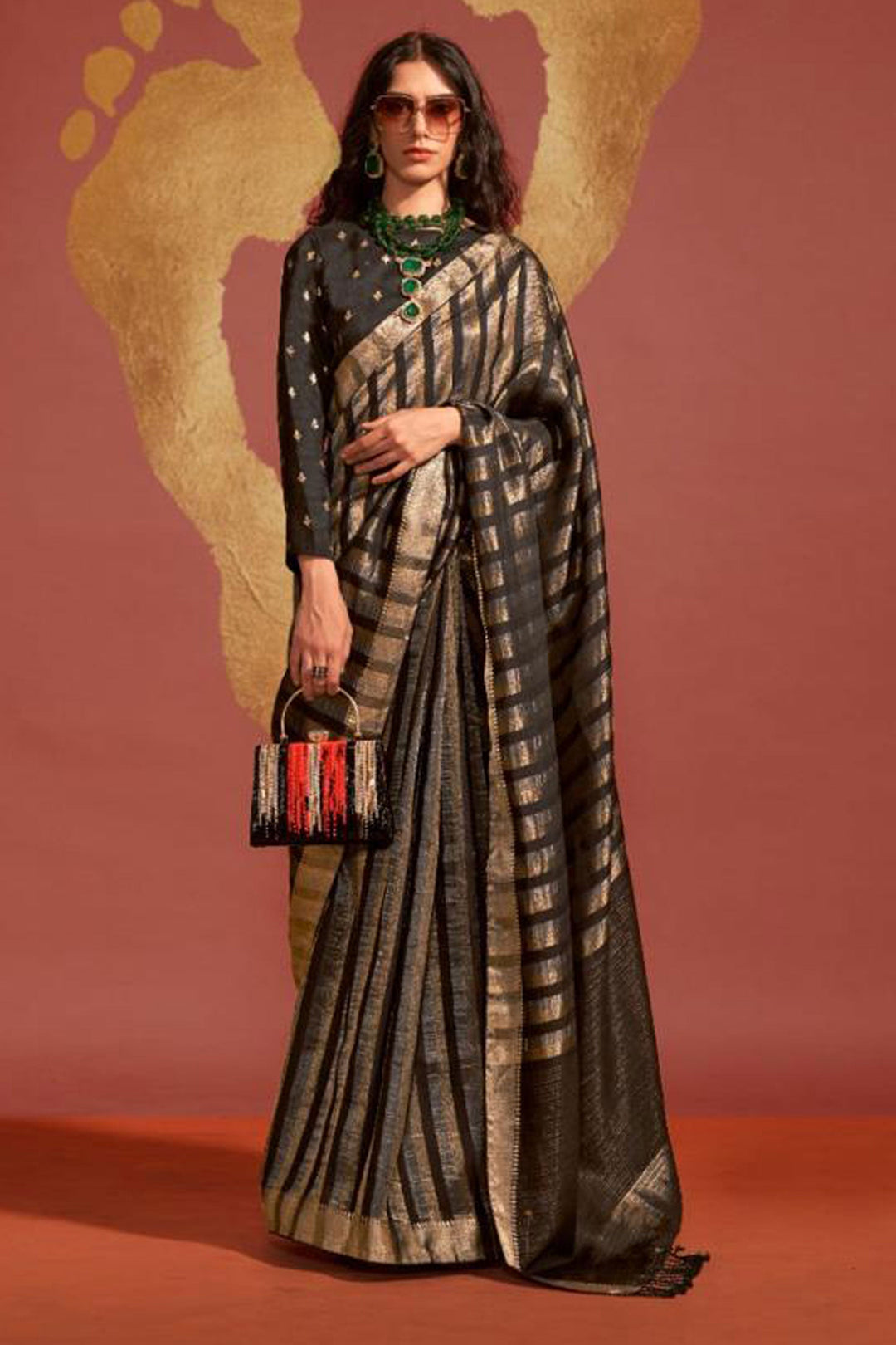 Ingenious Viscose Handloom Weaving Silk Black Color Saree | Buy Online India