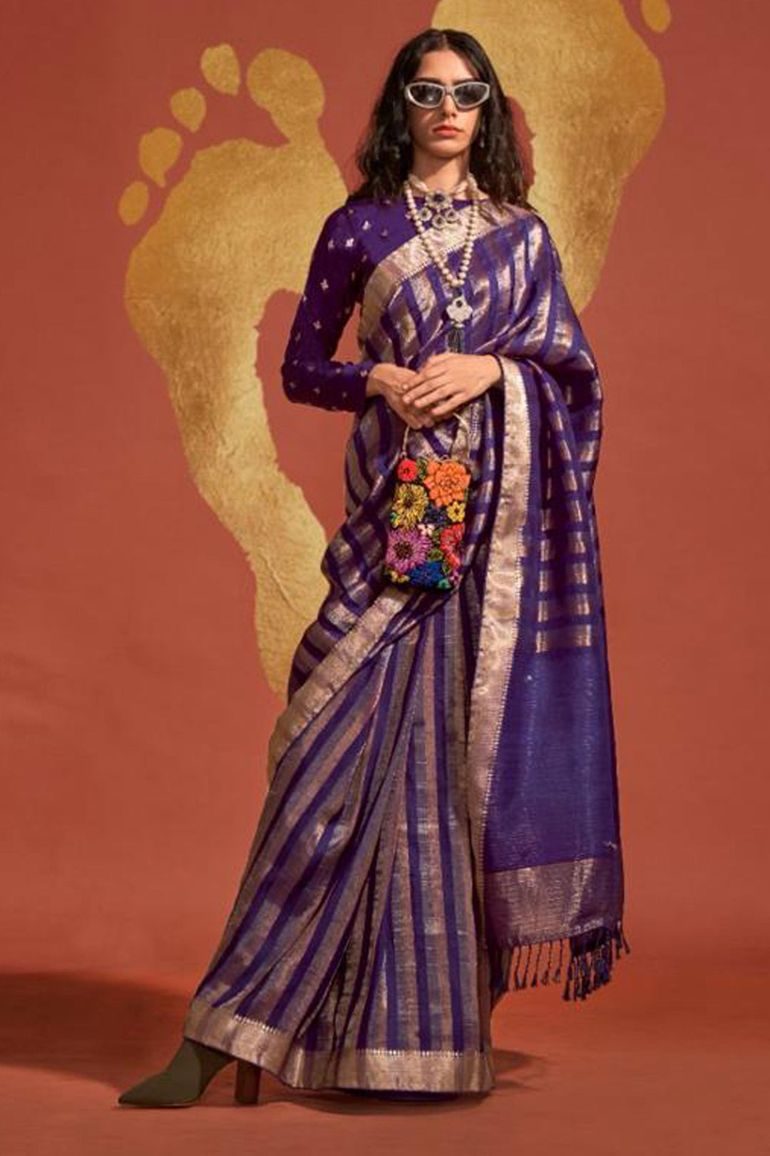 Purple Color Gorgeous Viscose Handloom Weaving Silk Saree | Buy Online India