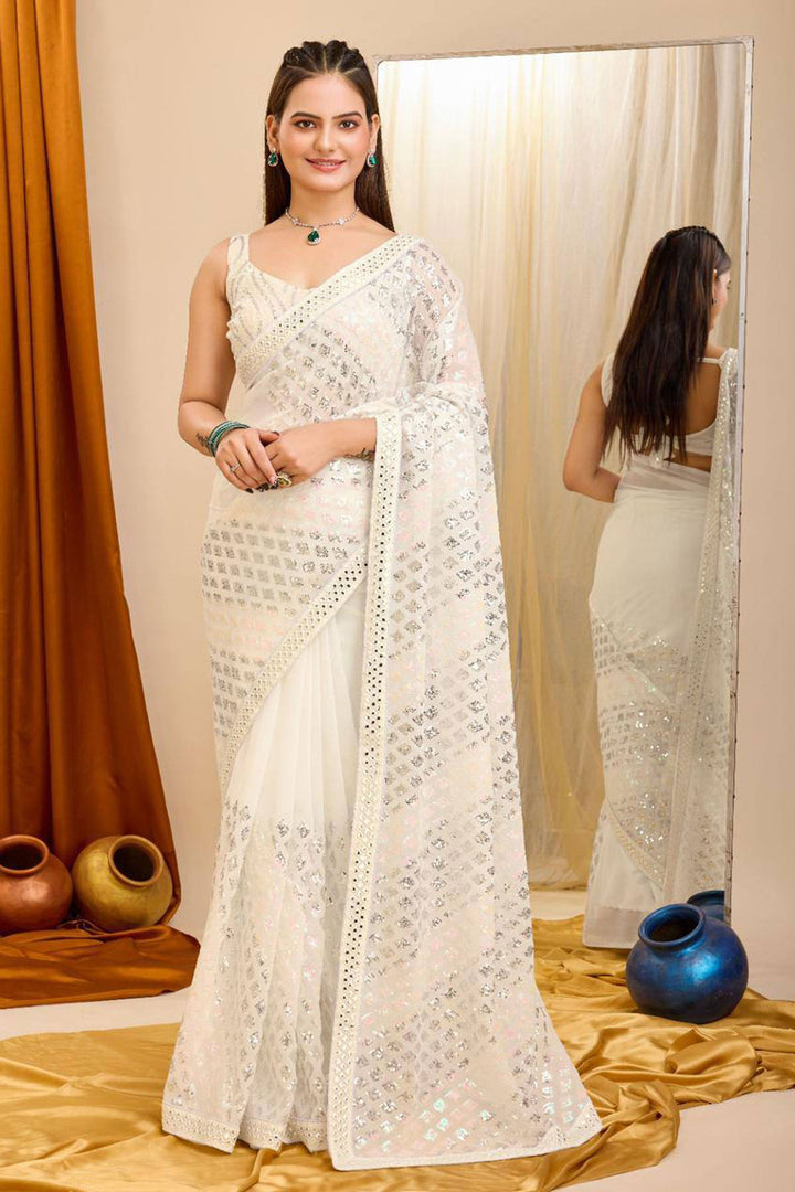 Function Wear Off White Color Beatific Georgette Saree | Buy Online India