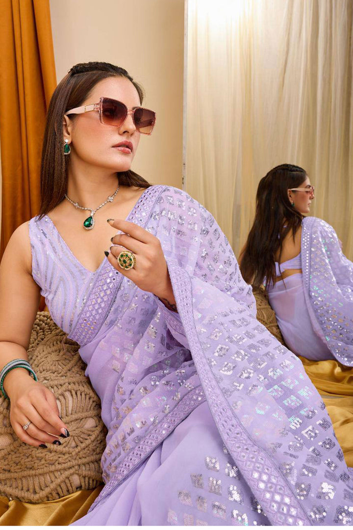 Function Wear Captivating Lavender Color Georgette Saree | Buy Online India