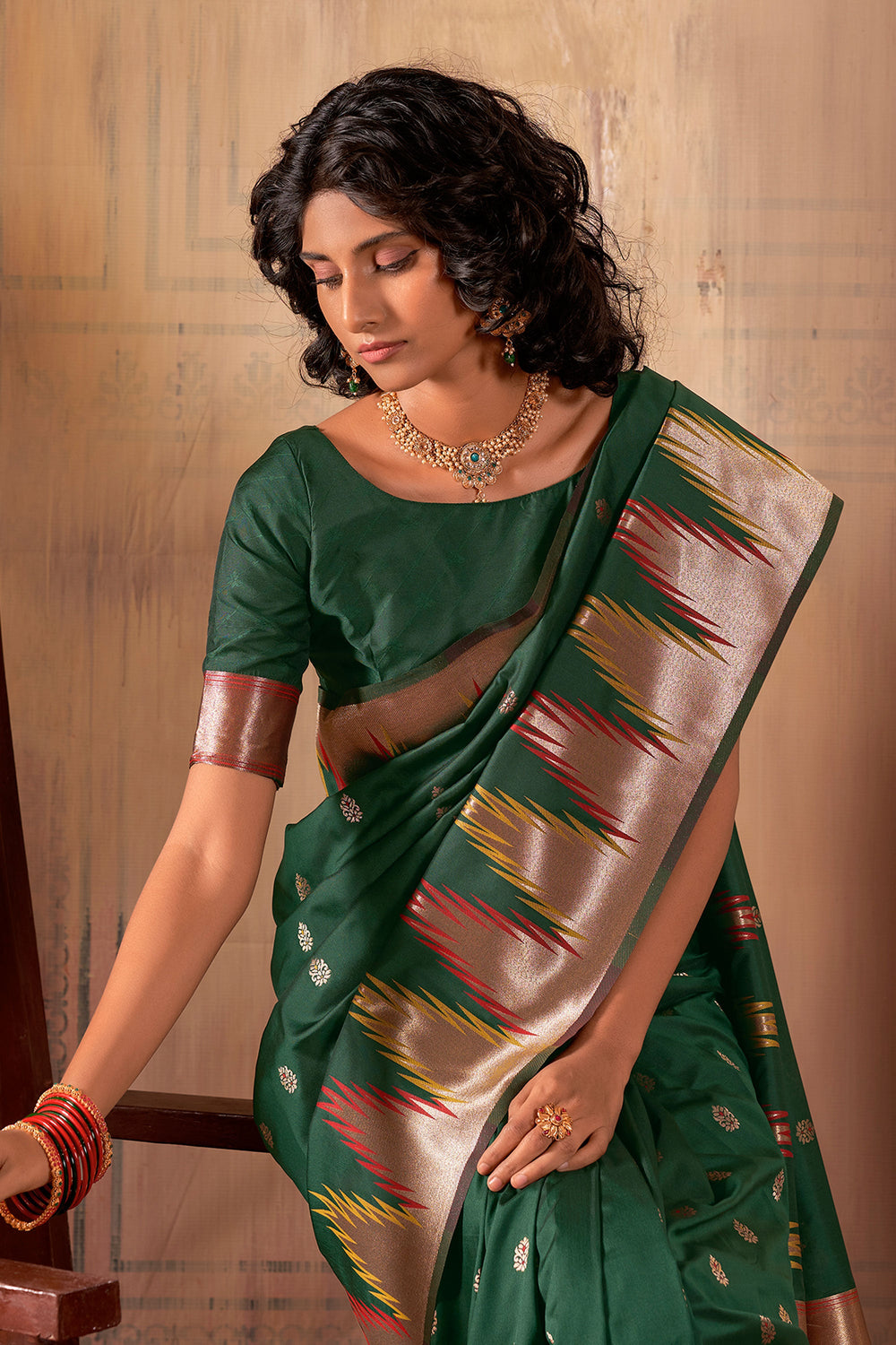 Festival Wear Banarasi Silk Fabric Green Color Trendy Saree | Buy Online India