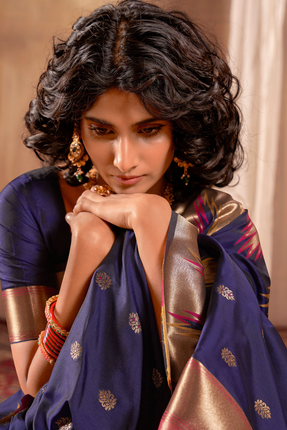 Banarasi Silk Fabric Festival Wear Mesmeric Saree In Navy Blue Color | Buy Online India