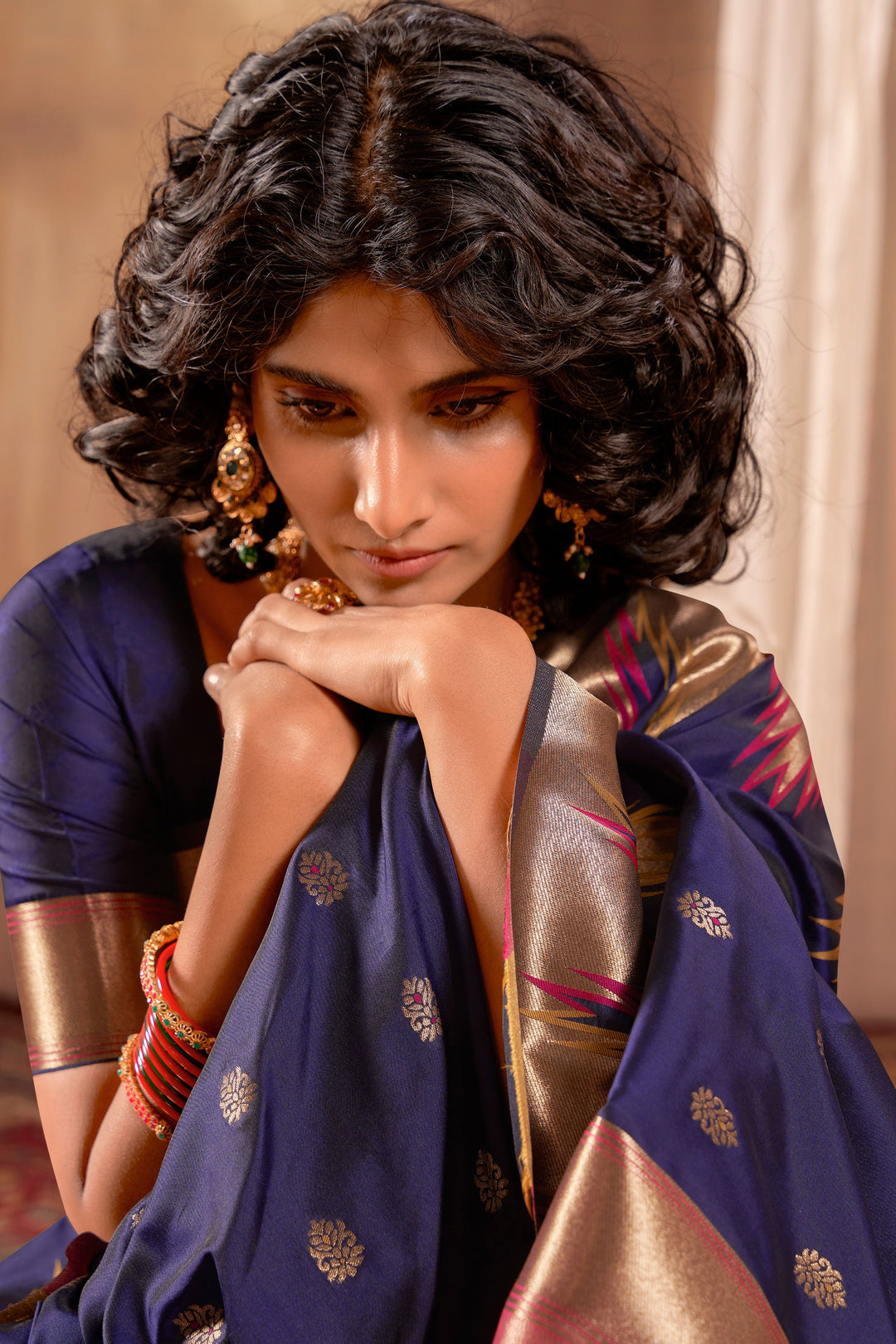 Banarasi Silk Fabric Festival Wear Mesmeric Saree In Navy Blue Color | Buy Online India