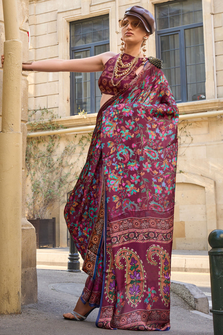 Printed Work On Maroon Color Sober Saree In Art Silk Fabric | Buy Online India