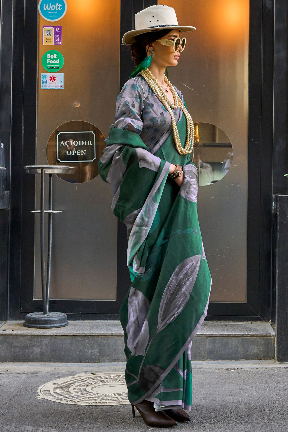 Creative Printed Work On Green Color Art Silk Fabric Saree | Buy Online India