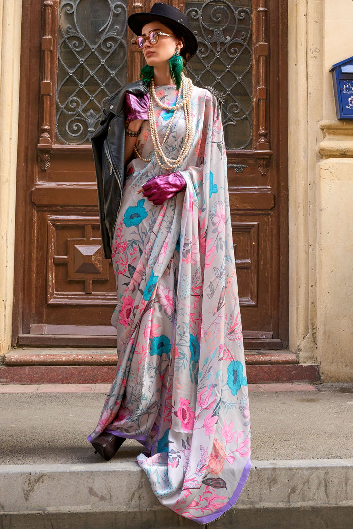 Excellent Art Silk Fabric Beige Color Saree With Printed Work | Buy Online India