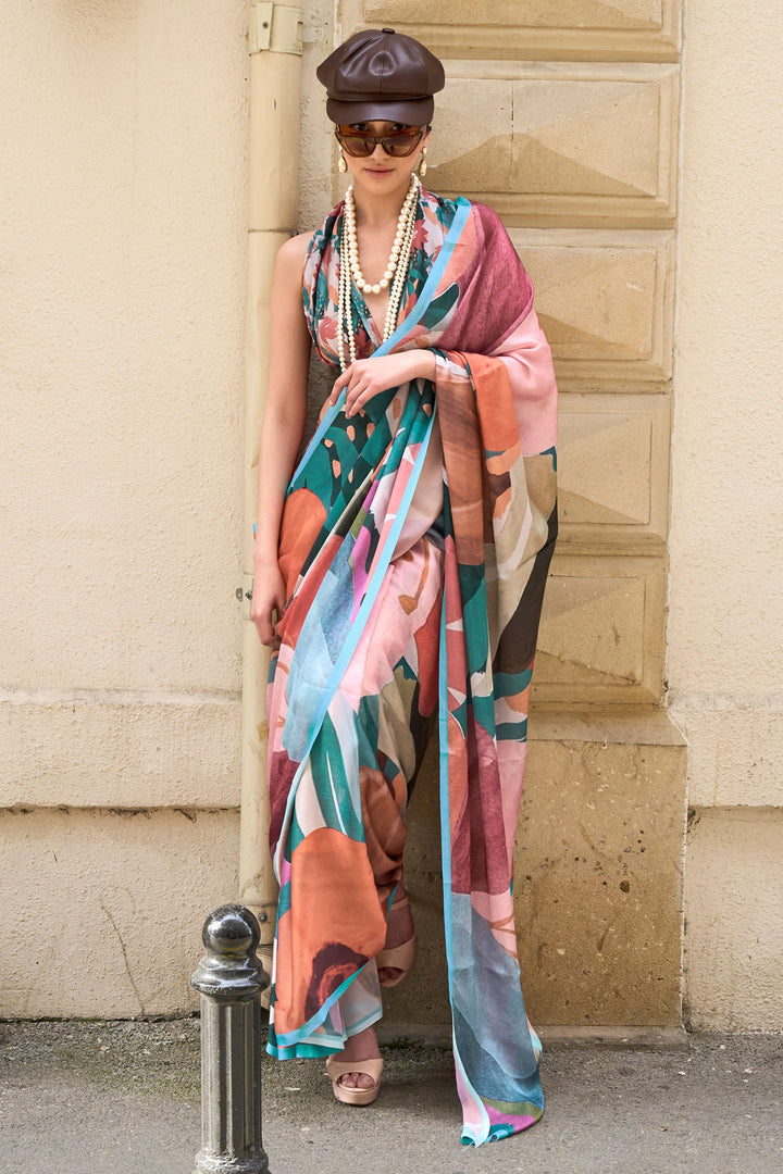Multi Color Printed Work On Art Silk Fabric Stunning Saree | Buy Online India