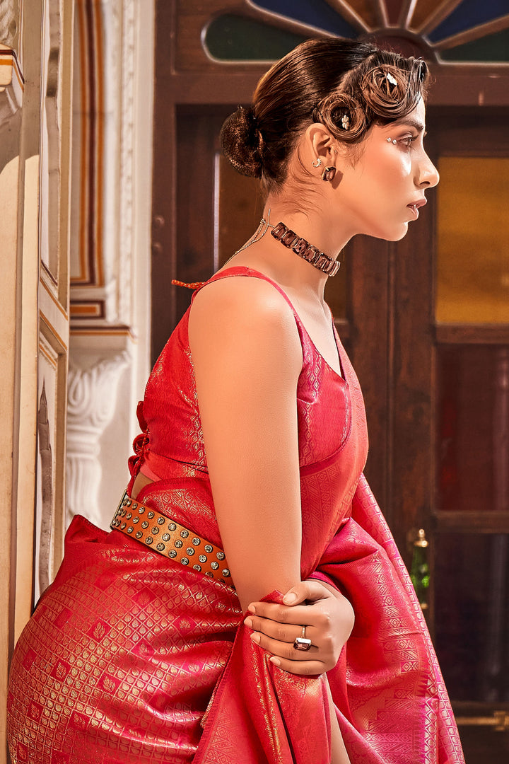 Amazing Weaving Work On Red Color Art Silk Fabric Saree | Buy Online India