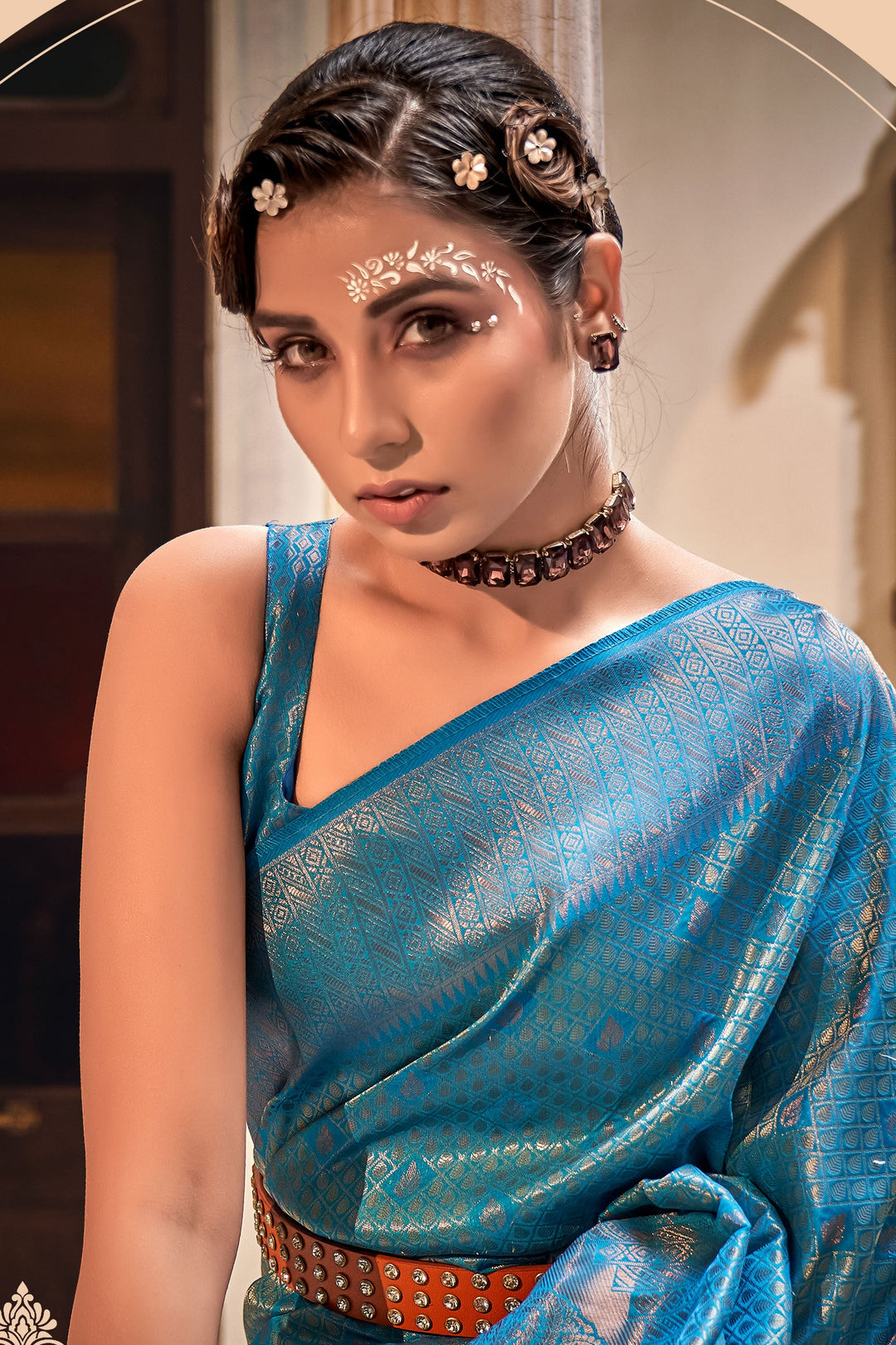 Soothing Weaving Work On Cyan Color Art Silk Fabric Saree | Buy Online India