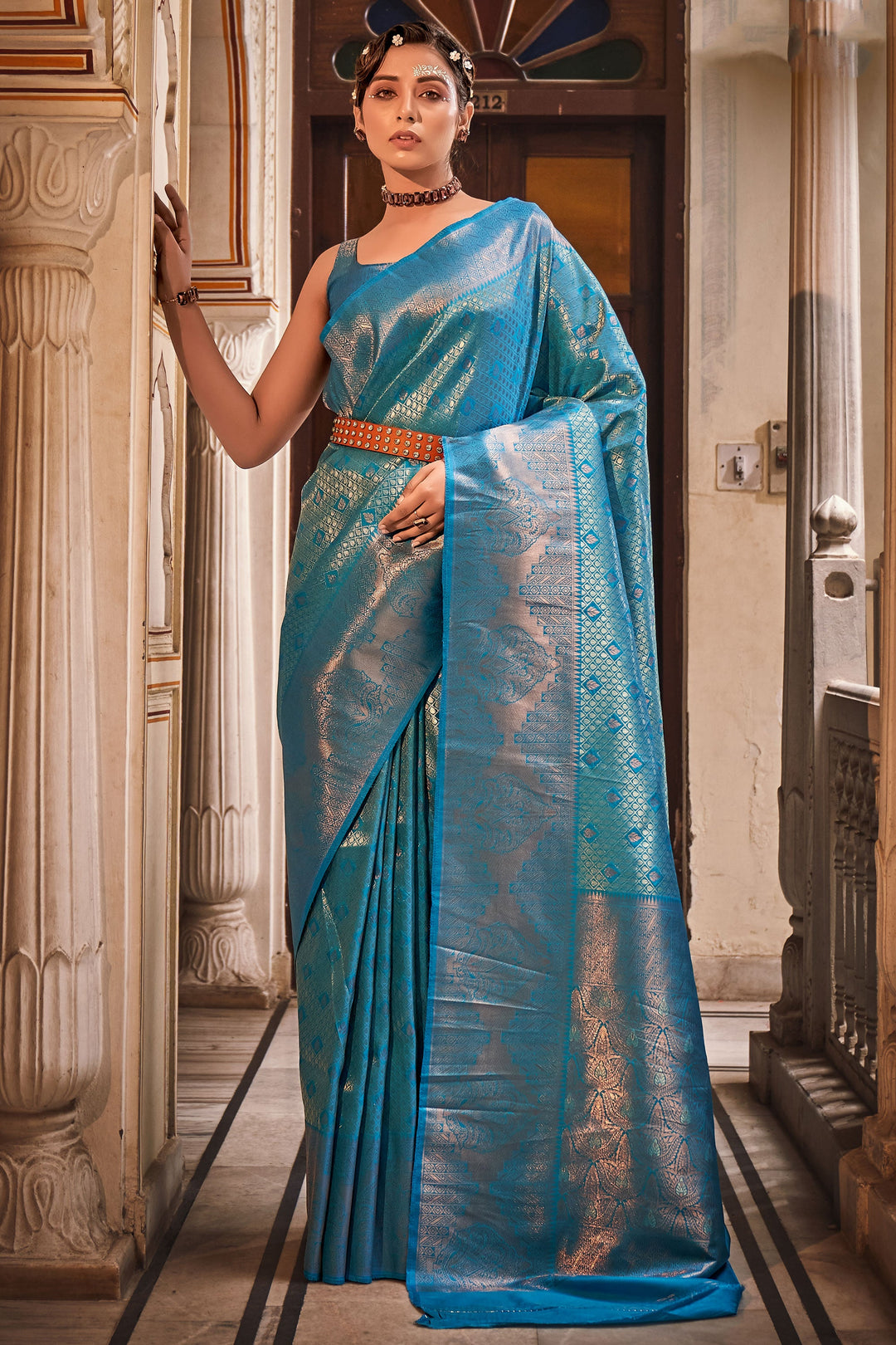 Soothing Weaving Work On Cyan Color Art Silk Fabric Saree | Buy Online India