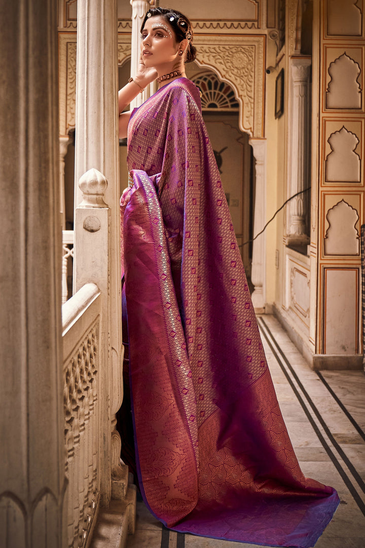 Graceful Art Silk Fabric Purple Color Saree With Weaving Work | Buy Online India