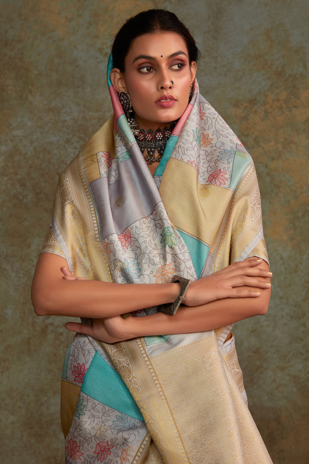 Multi Color Art Silk Fabric Special Saree With Printed Work | Buy Online India