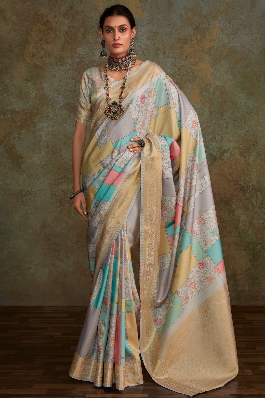 Multi Color Art Silk Fabric Special Saree With Printed Work | Buy Online India
